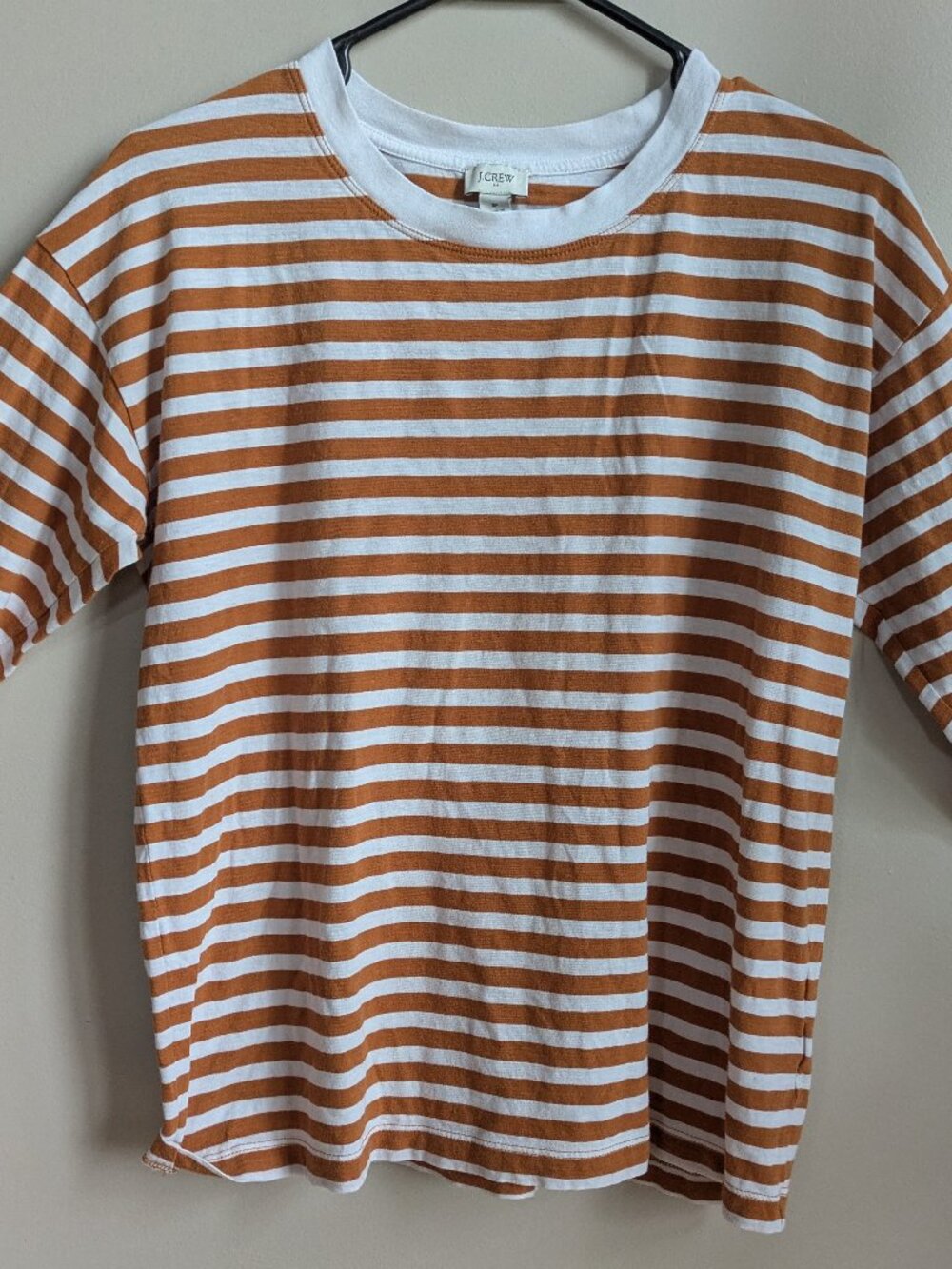 j. crew striped long sleeve tee rust orange white crewneck top size S #735